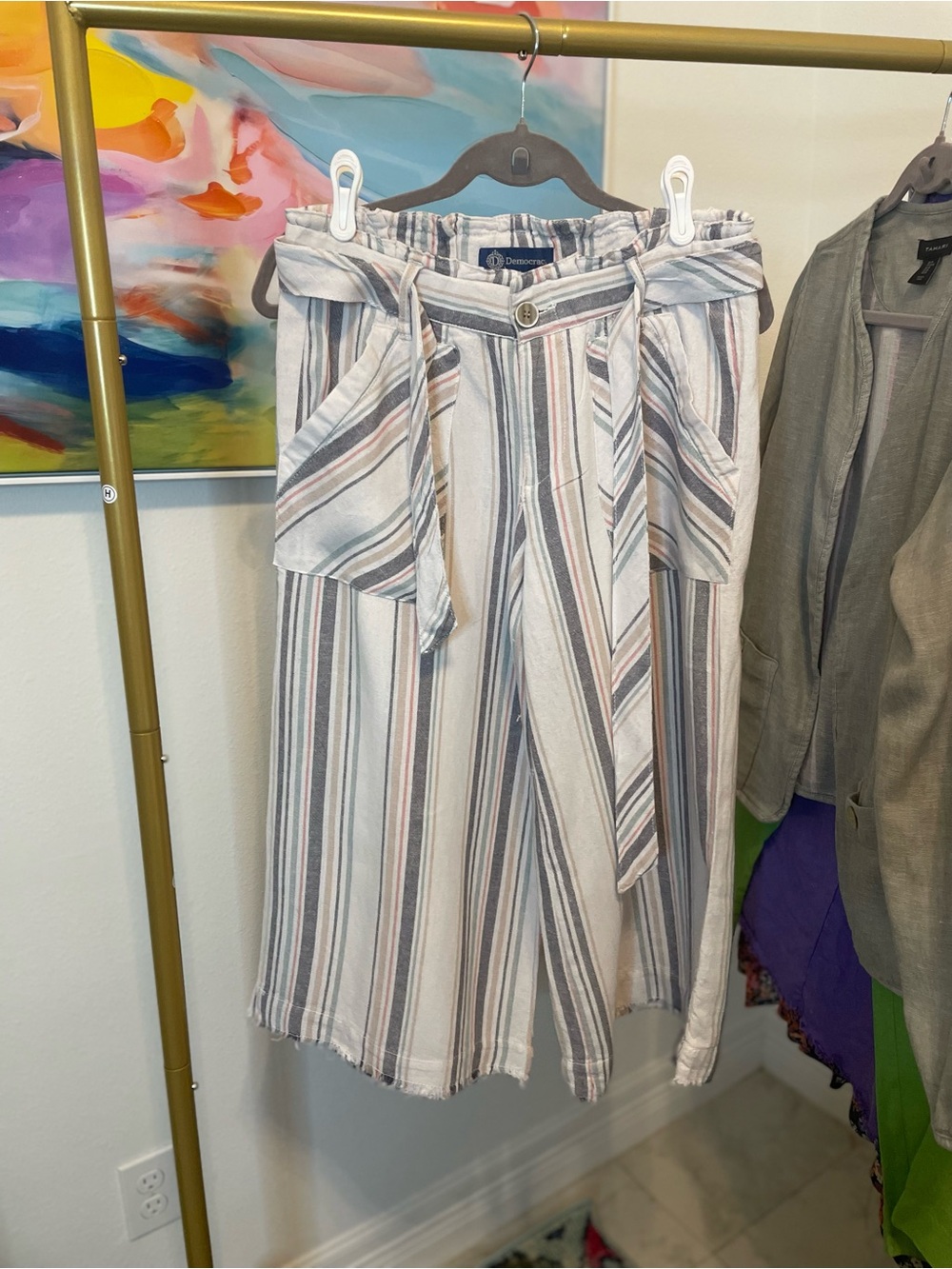 Democracy Striped Pants Linen Womens Small